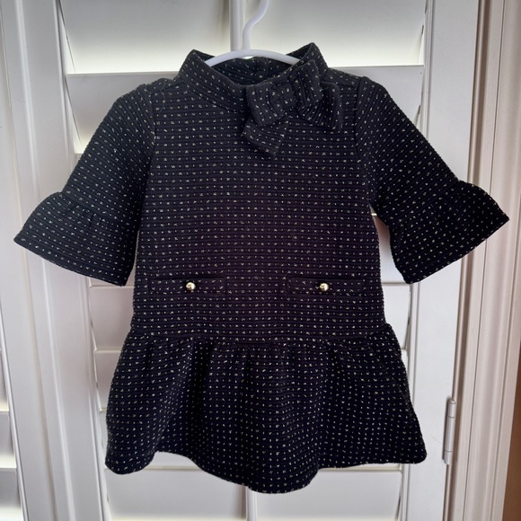 Janie and Jack 6–12M Black Gold Tweed Knit Dress Bow Collar Holiday Party Outfit - Picture 1 of 7
